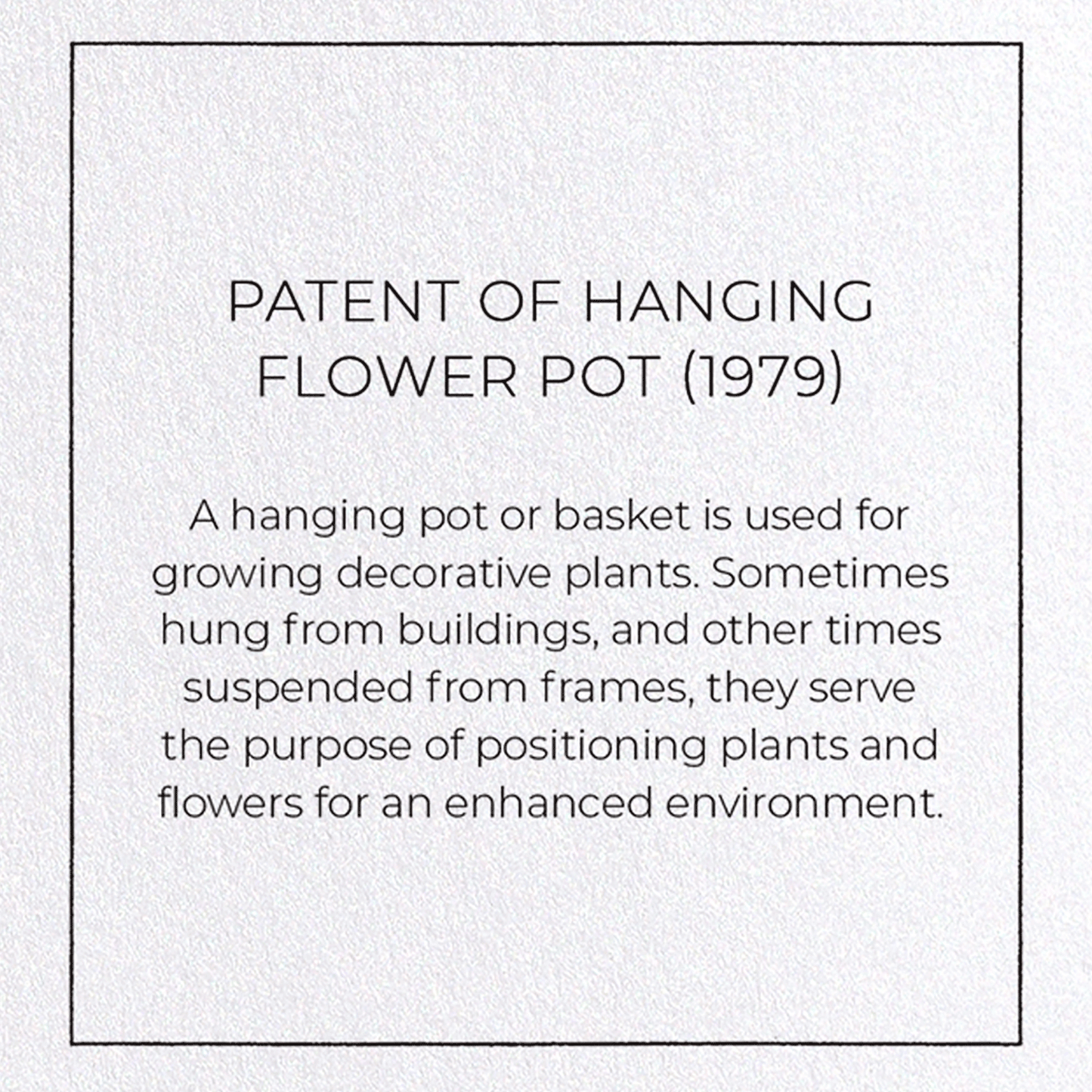 PATENT OF HANGING FLOWER POT (1979): Patent Greeting Card
