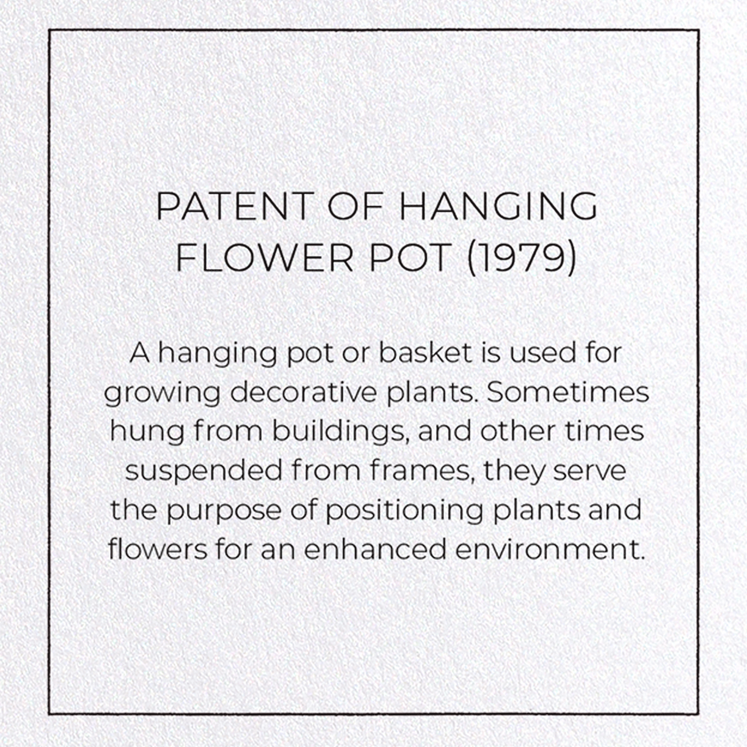 PATENT OF HANGING FLOWER POT (1979): Patent Greeting Card