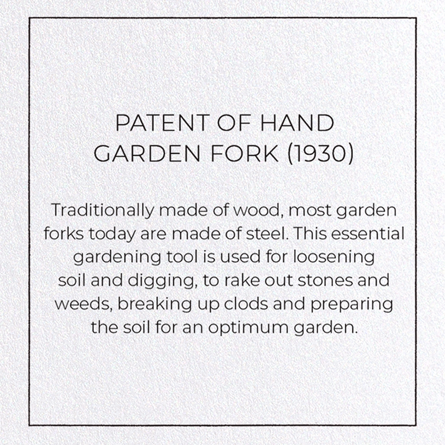 PATENT OF HAND GARDEN FORK (1930): Patent Greeting Card