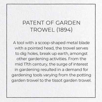 PATENT OF GARDEN TROWEL (1894): Patent Greeting Card
