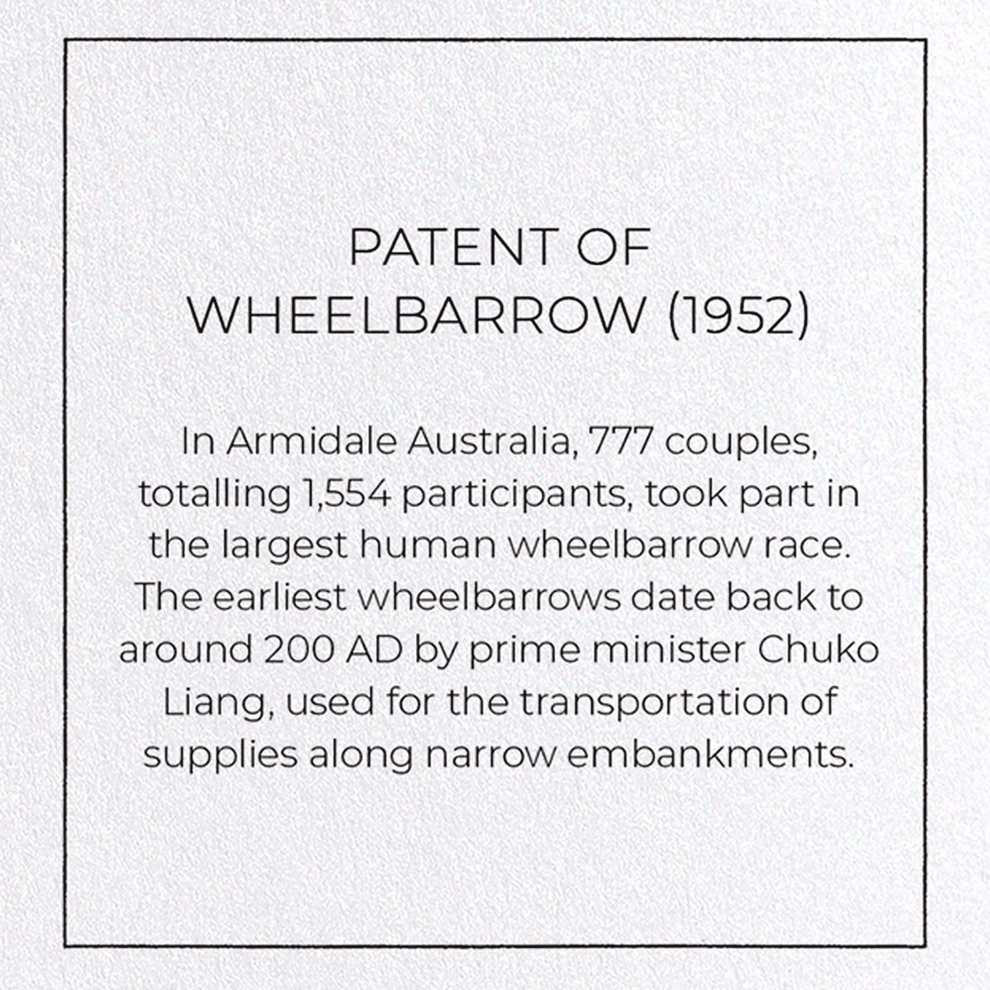 PATENT OF WHEELBARROW (1952): Patent Greeting Card