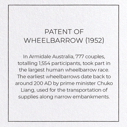 PATENT OF WHEELBARROW (1952): Patent Greeting Card