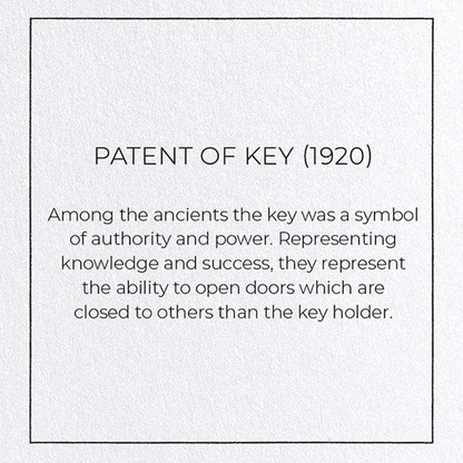 PATENT OF KEY (1920): Patent Greeting Card