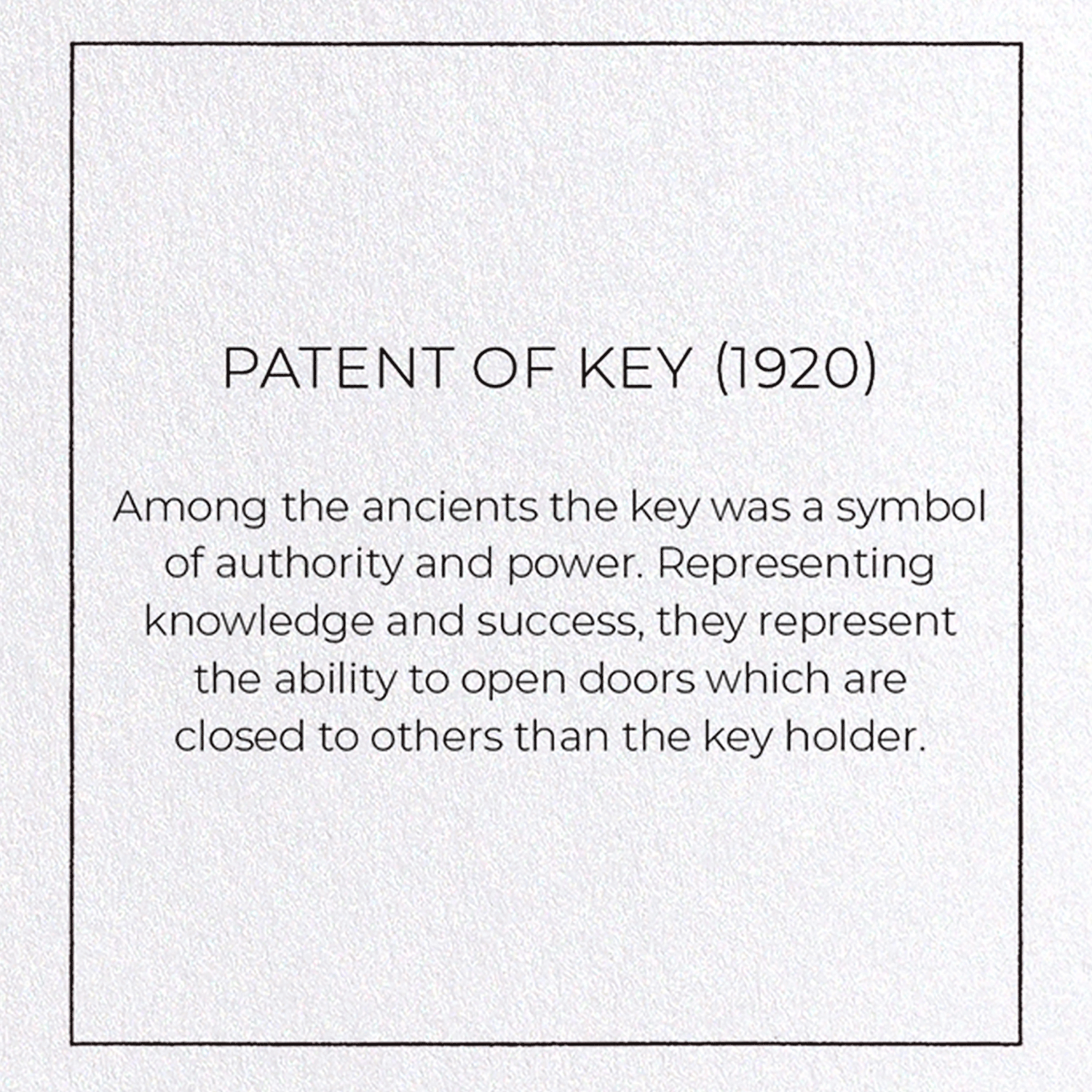 PATENT OF KEY (1920): Patent Greeting Card