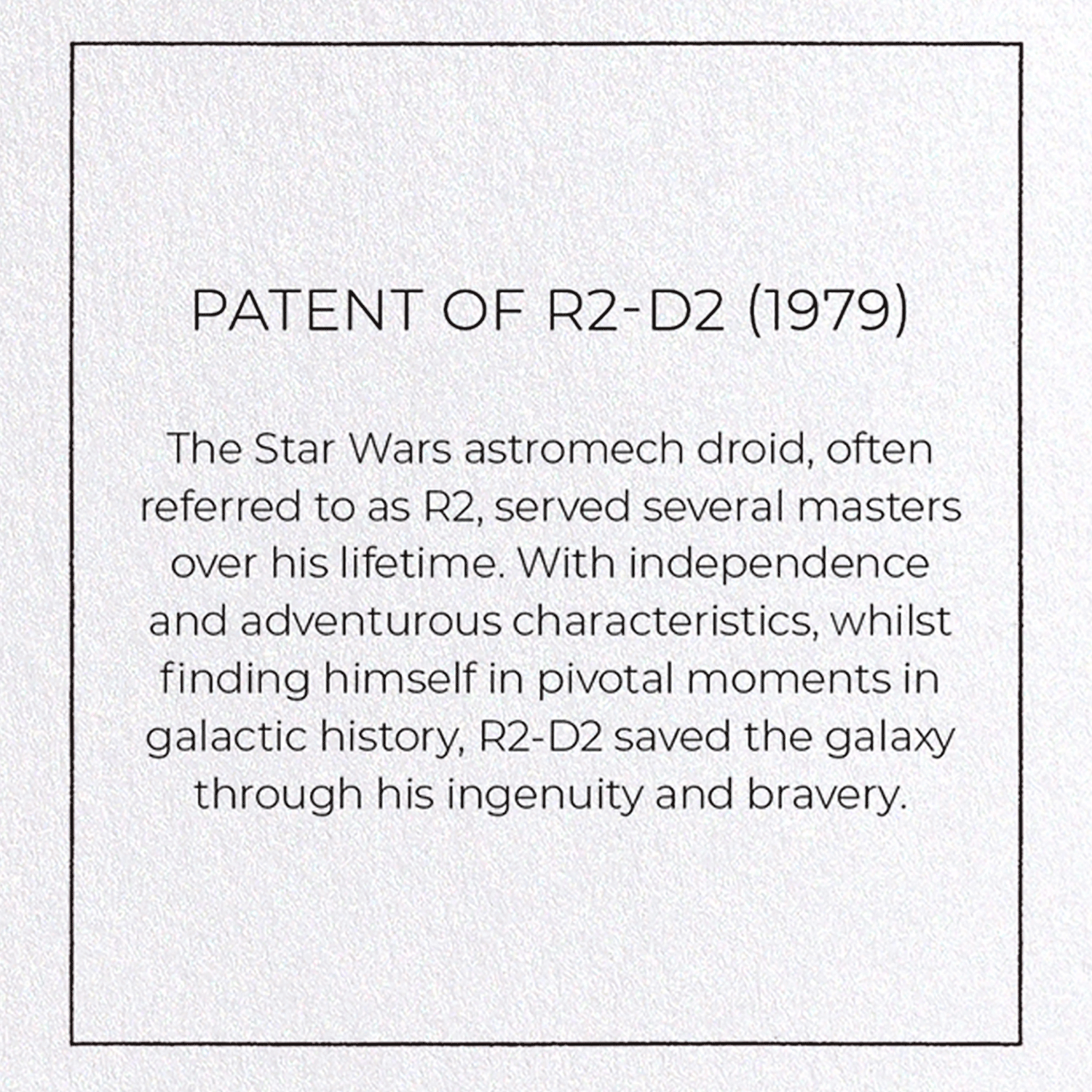 PATENT OF R2-D2 (1979): Patent Greeting Card