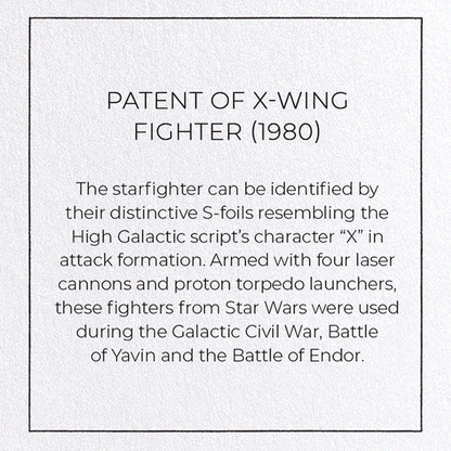 PATENT OF X-WING FIGHTER (1980): Patent Greeting Card