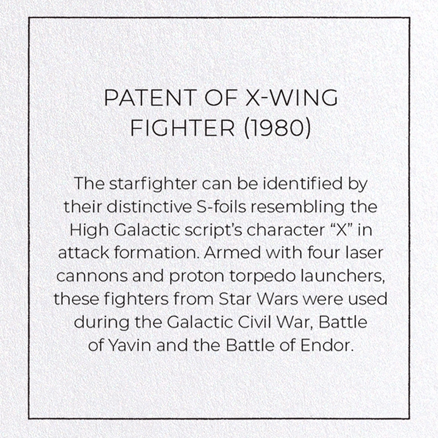 PATENT OF X-WING FIGHTER (1980): Patent Greeting Card