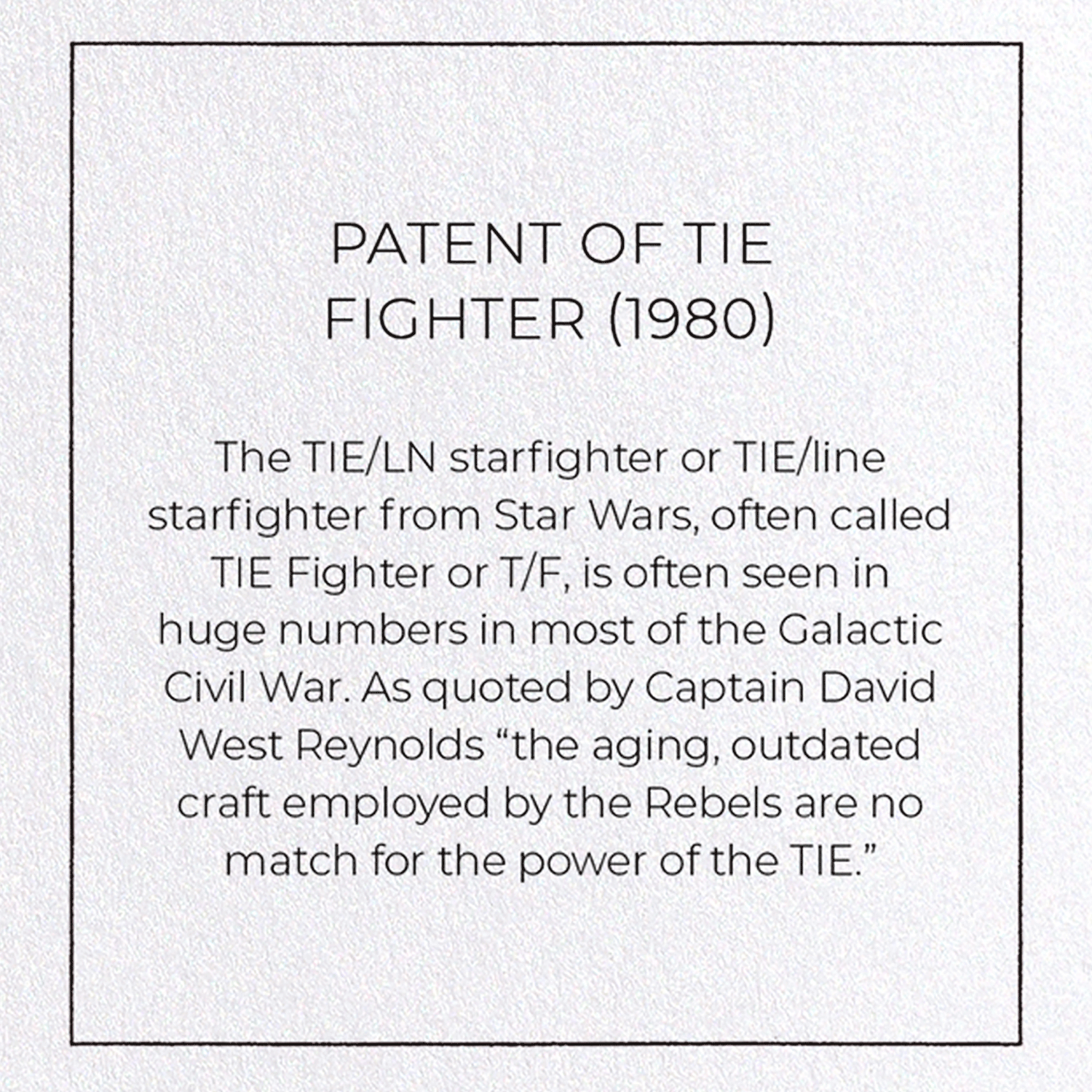 PATENT OF TIE FIGHTER (1980): Patent Greeting Card