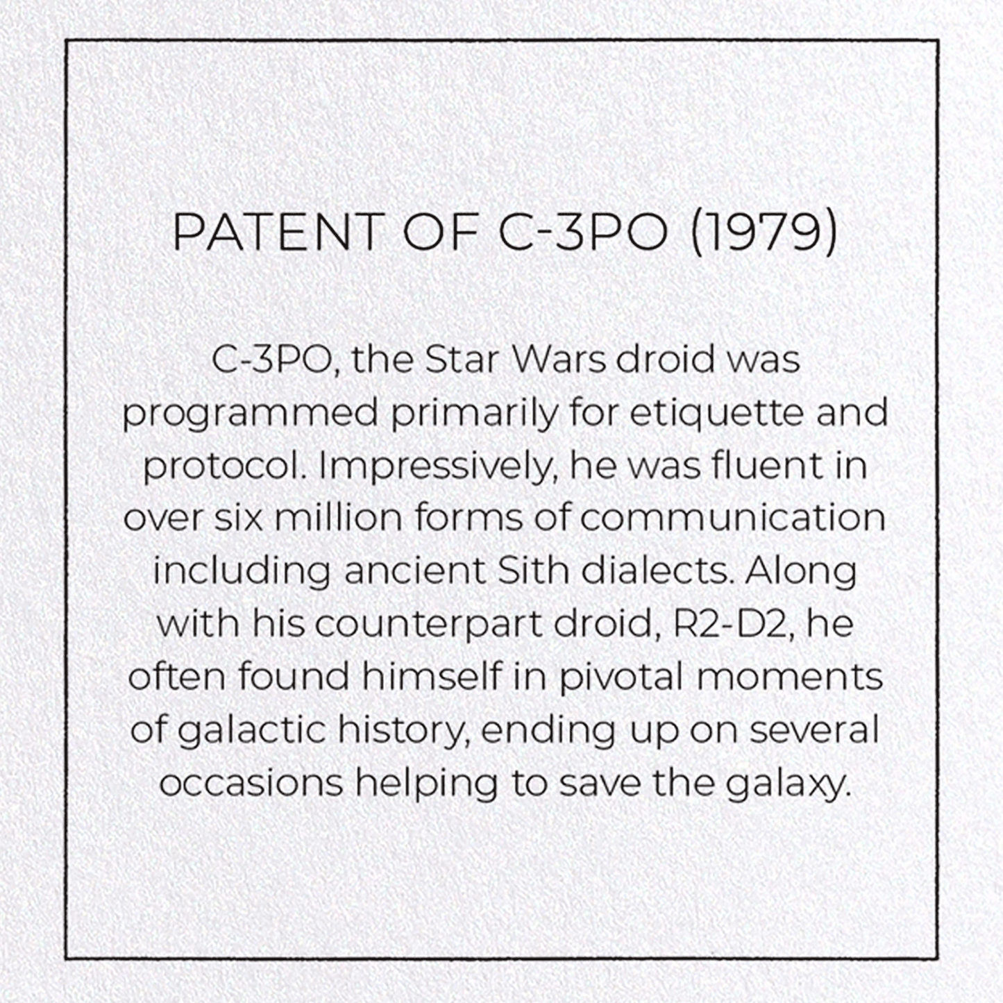 PATENT OF C-3PO (1979): Patent Greeting Card