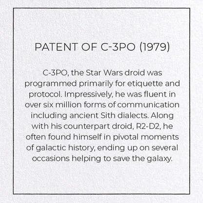 PATENT OF C-3PO (1979): Patent Greeting Card