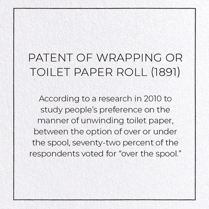 PATENT OF WRAPPING OR TOILET PAPER ROLL (1891): Patent Greeting Card