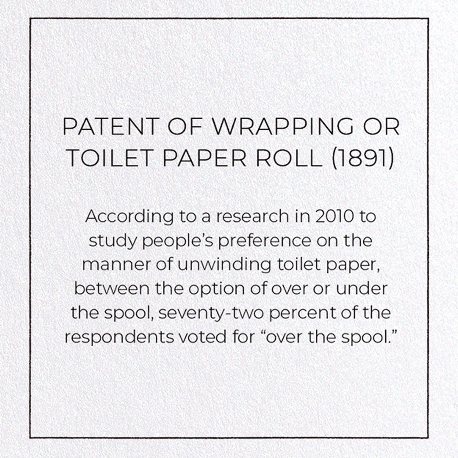 PATENT OF WRAPPING OR TOILET PAPER ROLL (1891): Patent Greeting Card