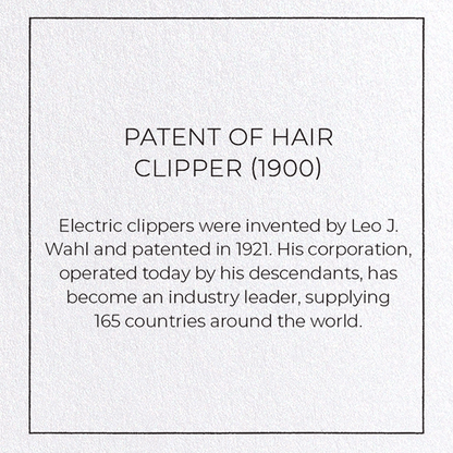 PATENT OF HAIR CLIPPER (1900): Patent Greeting Card