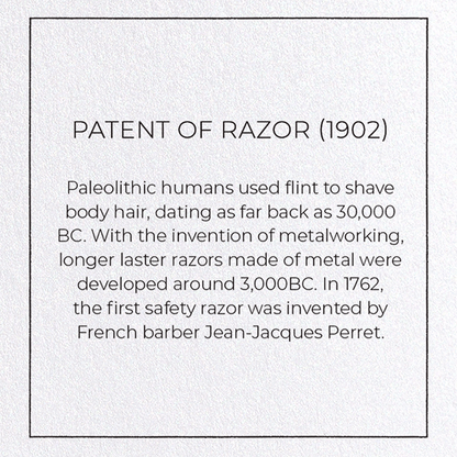 PATENT OF RAZOR (1902): Patent Greeting Card