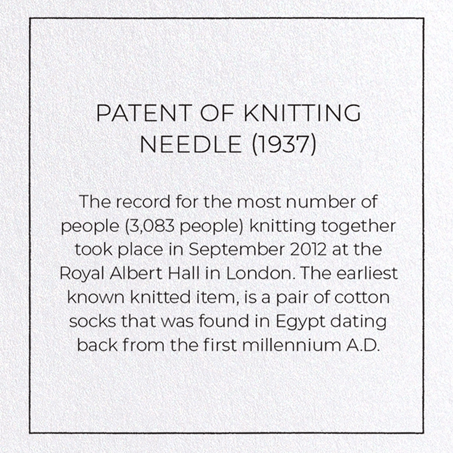 PATENT OF KNITTING NEEDLE (1937): Patent Greeting Card
