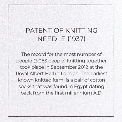PATENT OF KNITTING NEEDLE (1937): Patent Greeting Card