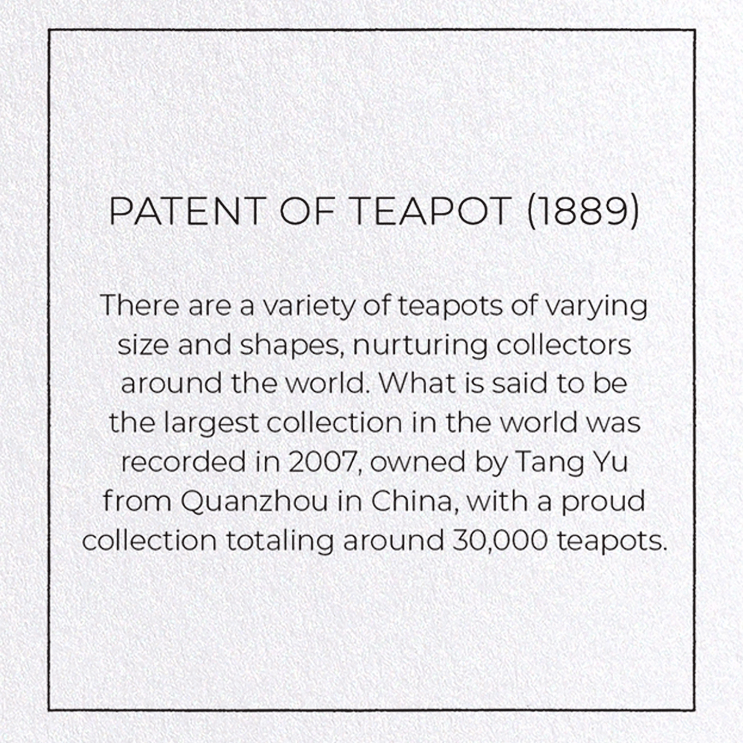 PATENT OF TEAPOT (1889): Patent Greeting Card