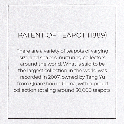 PATENT OF TEAPOT (1889): Patent Greeting Card