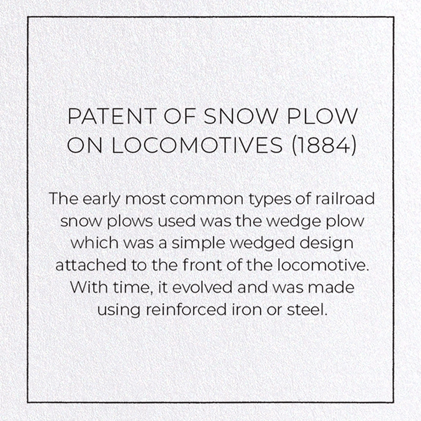 PATENT OF SNOW PLOW ON LOCOMOTIVES (1884): Patent Greeting Card