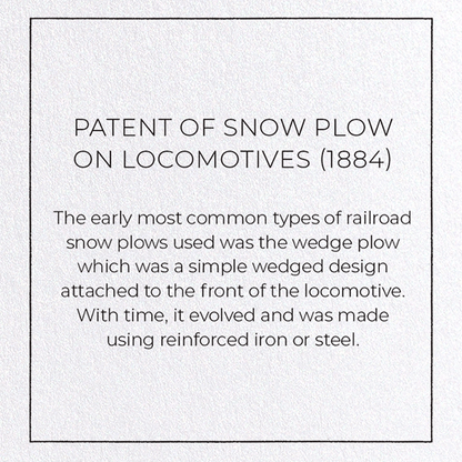 PATENT OF SNOW PLOW ON LOCOMOTIVES (1884): Patent Greeting Card