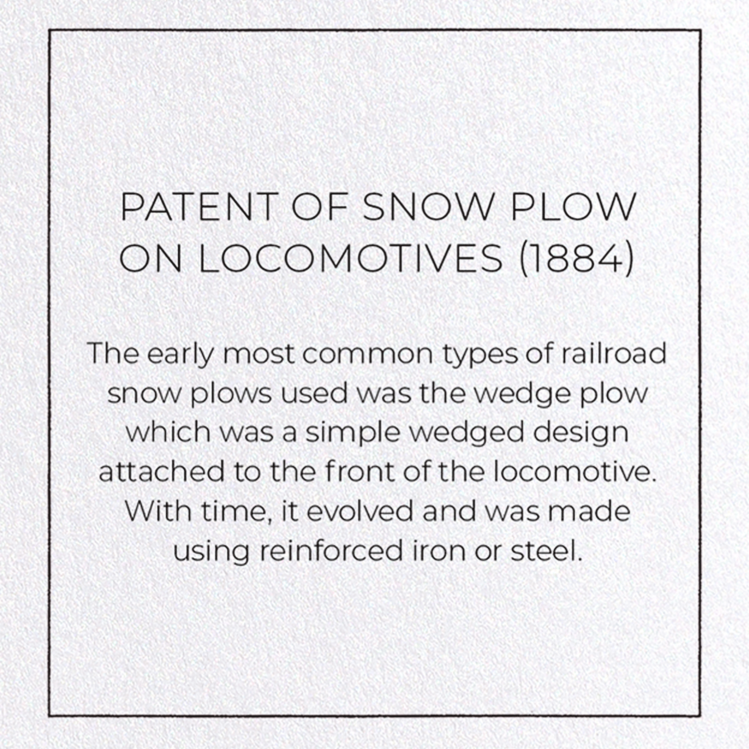 PATENT OF SNOW PLOW ON LOCOMOTIVES (1884): Patent Greeting Card