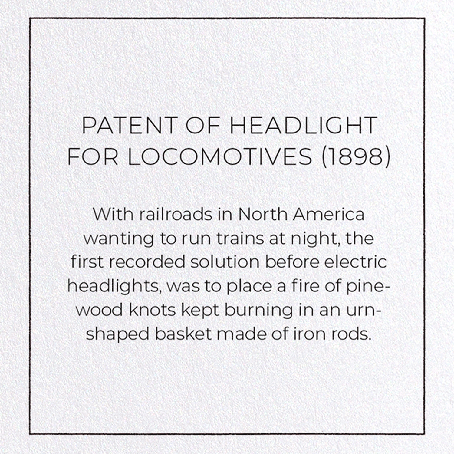 PATENT OF HEADLIGHT FOR LOCOMOTIVES (1898): Patent Greeting Card