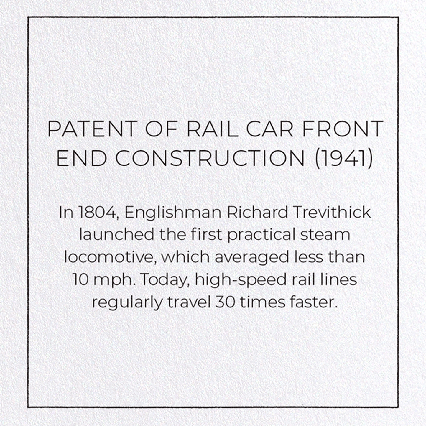 PATENT OF RAIL CAR FRONT END CONSTRUCTION (1941): Patent Greeting Card
