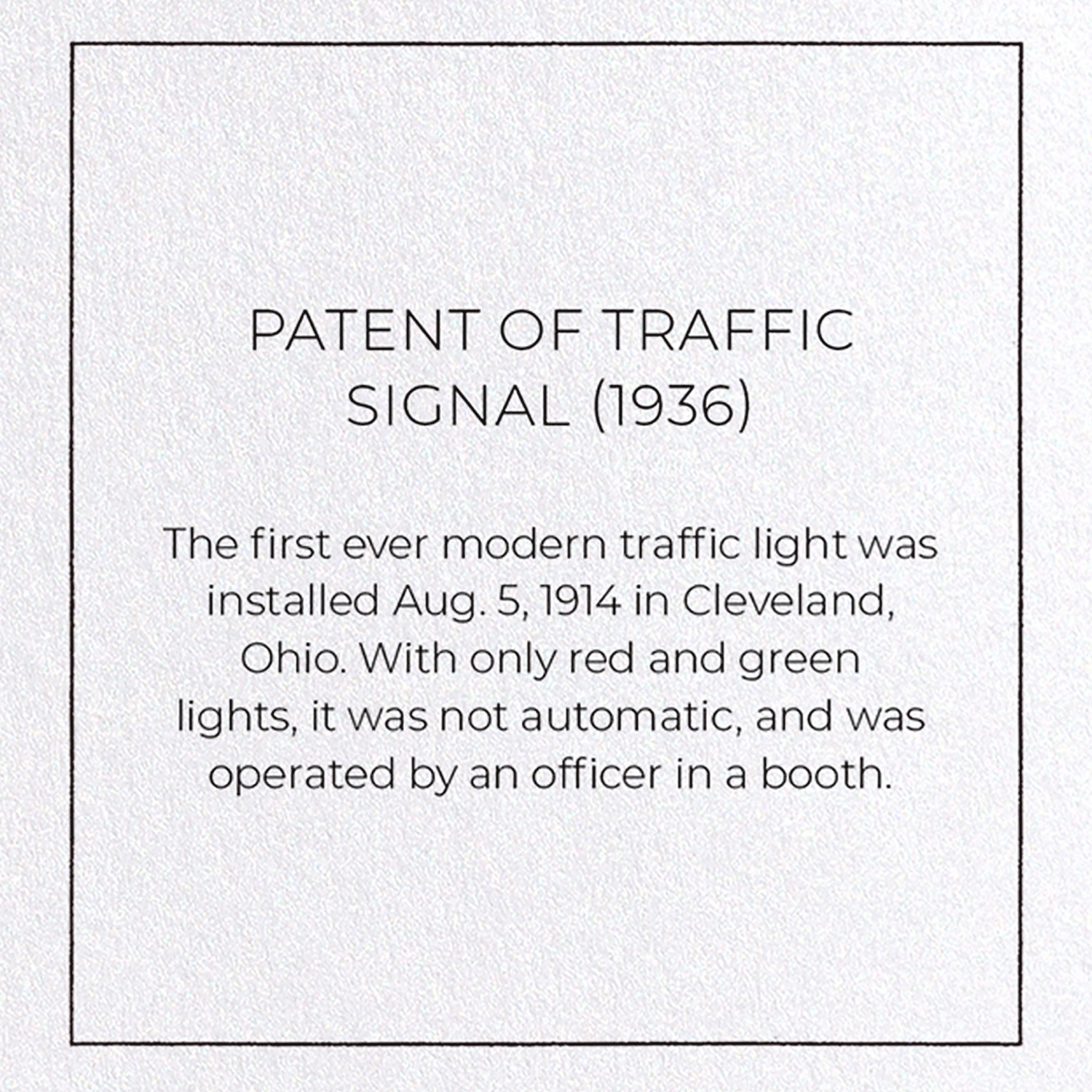 PATENT OF TRAFFIC SIGNAL (1936): Patent Greeting Card