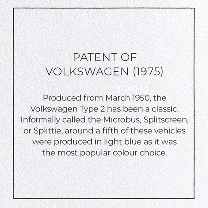 PATENT OF VOLKSWAGEN (1975): Patent Greeting Card
