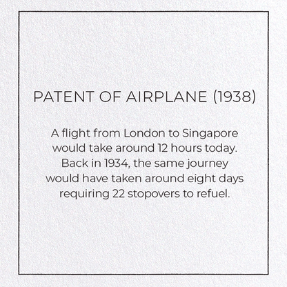 PATENT OF AIRPLANE (1938): Patent Greeting Card