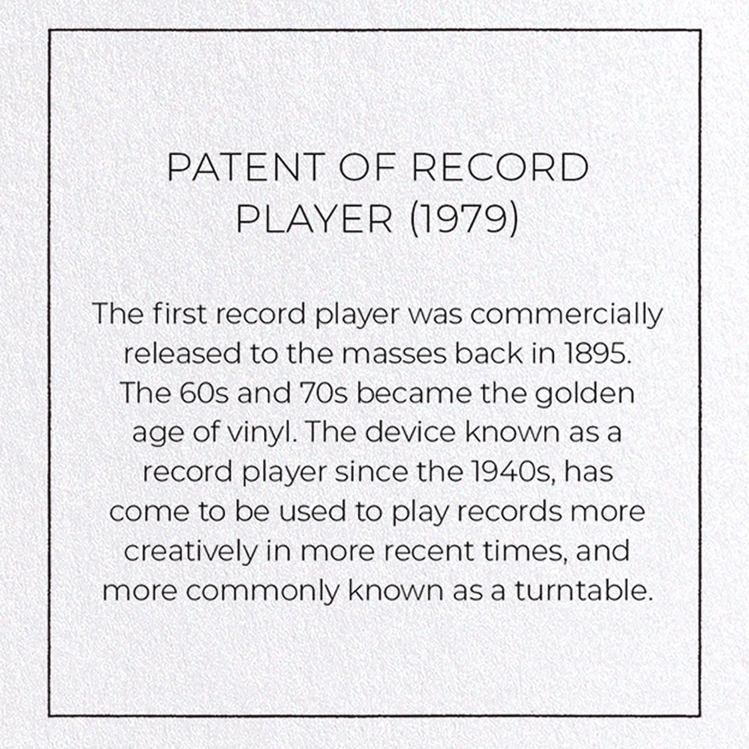 PATENT OF RECORD PLAYER (1979): Patent Greeting Card