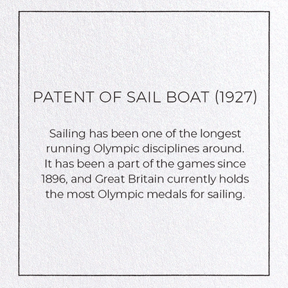 PATENT OF SAIL BOAT (1927): Patent Greeting Card