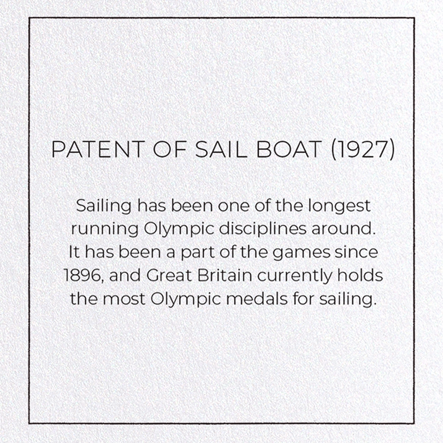 PATENT OF SAIL BOAT (1927): Patent Greeting Card