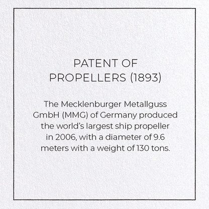 PATENT OF PROPELLERS (1893): Patent Greeting Card
