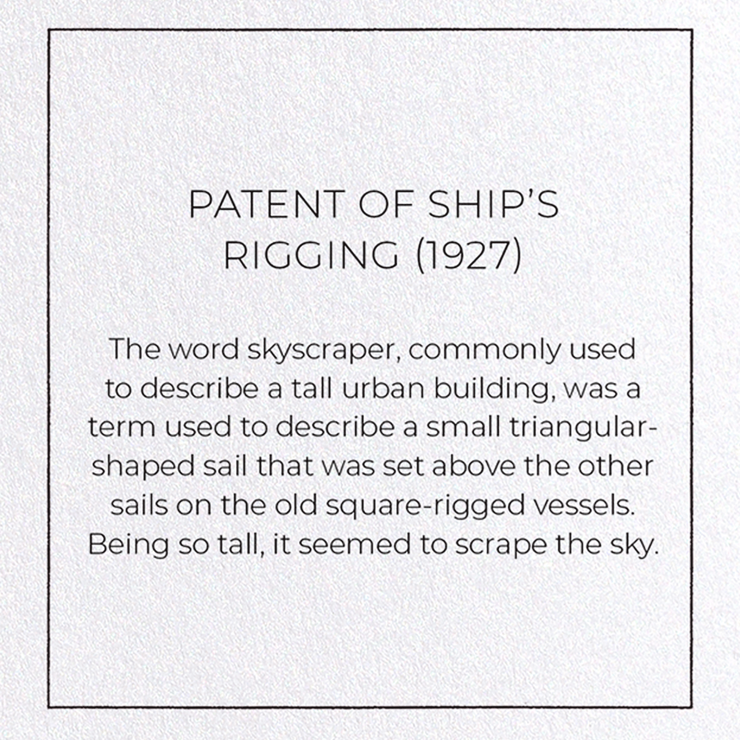 PATENT OF SHIP'S RIGGING (1927): Patent Greeting Card