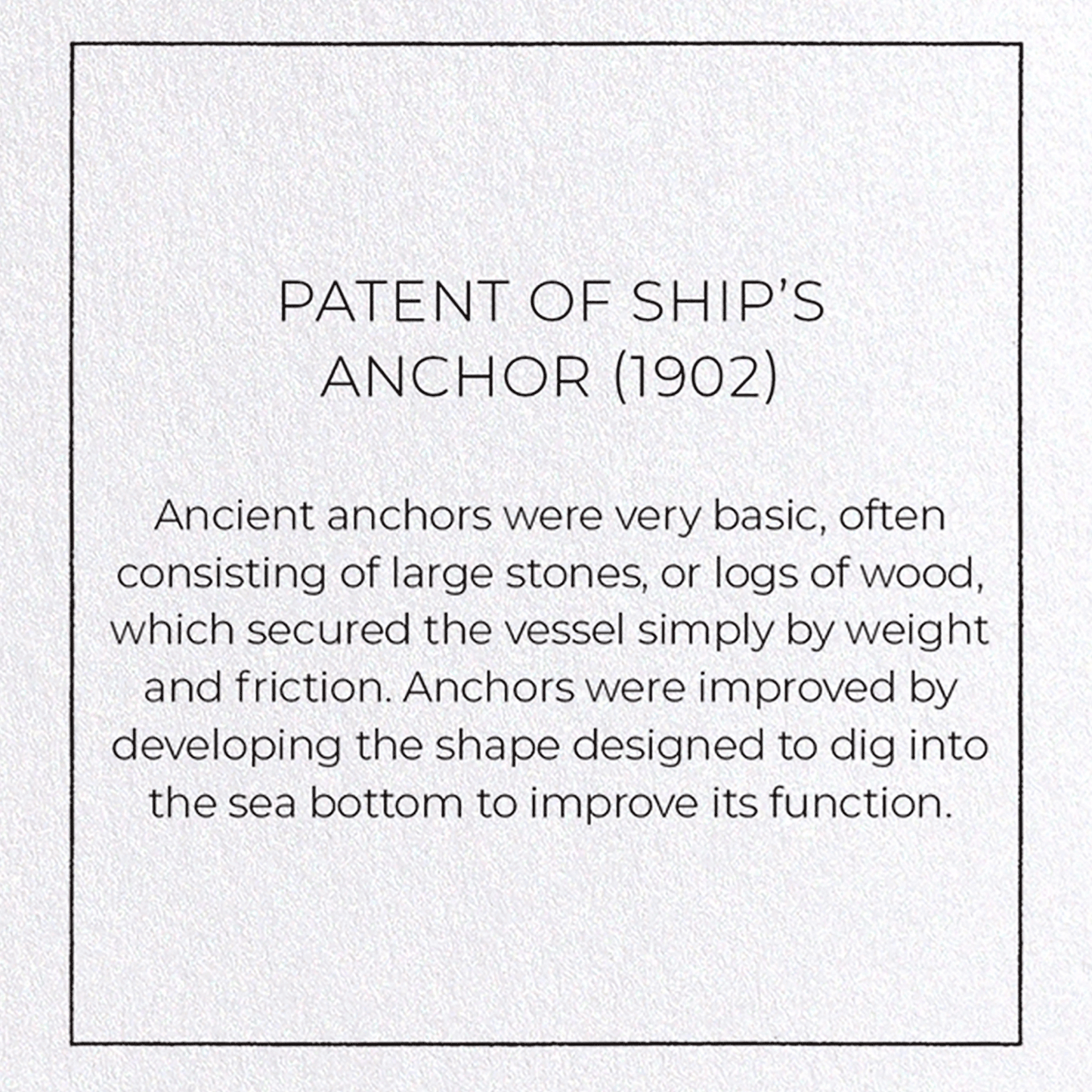 PATENT OF SHIP'S ANCHOR (1902): Patent Greeting Card
