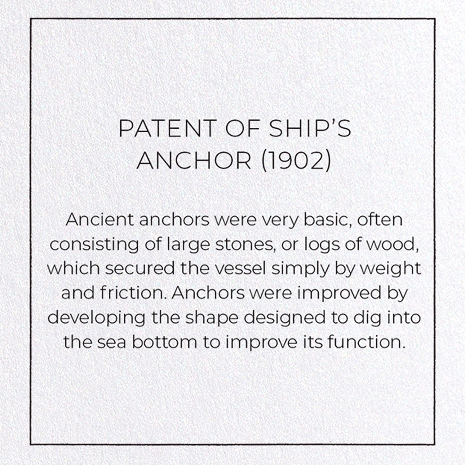 PATENT OF SHIP'S ANCHOR (1902): Patent Greeting Card
