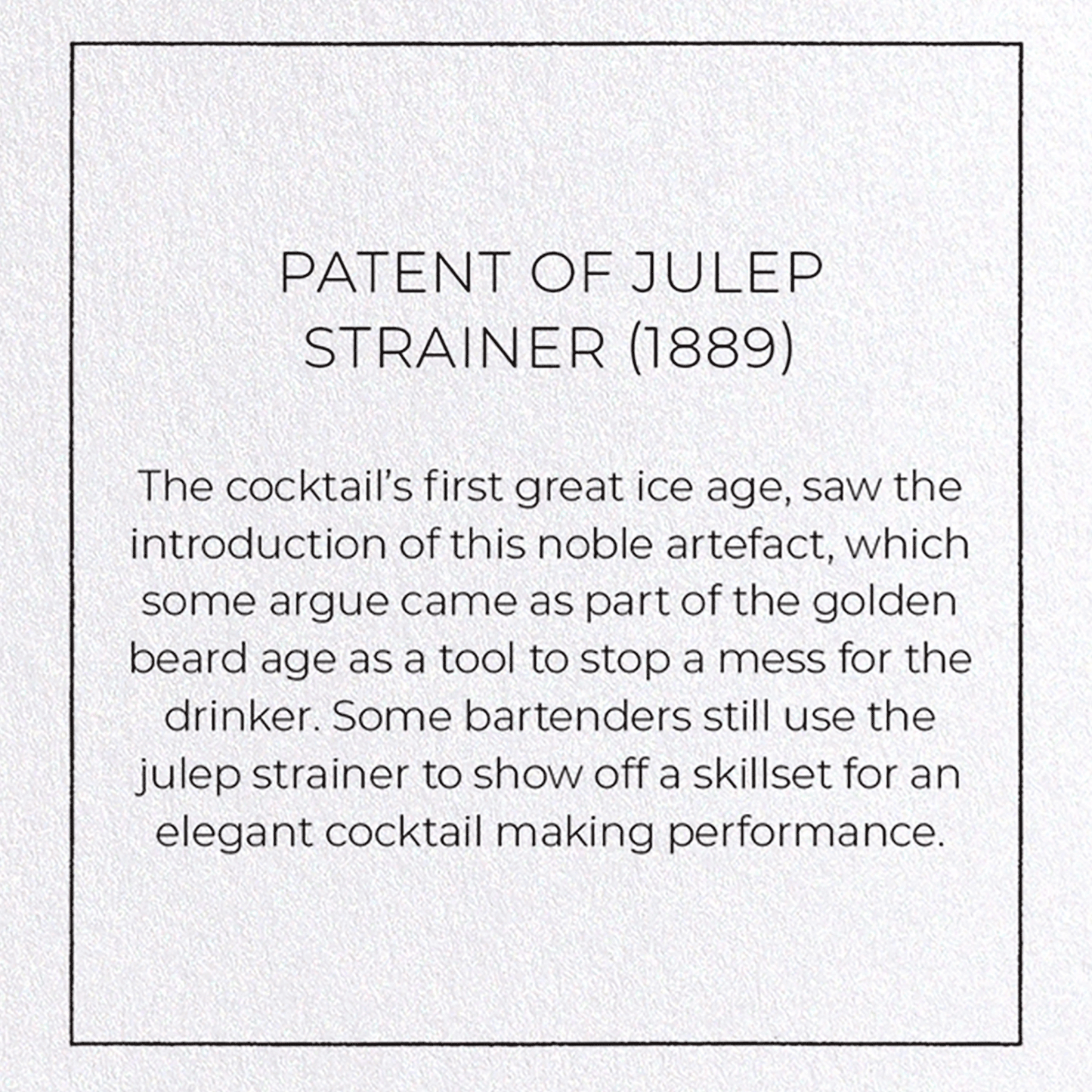 PATENT OF JULEP STRAINER (1889): Patent Greeting Card