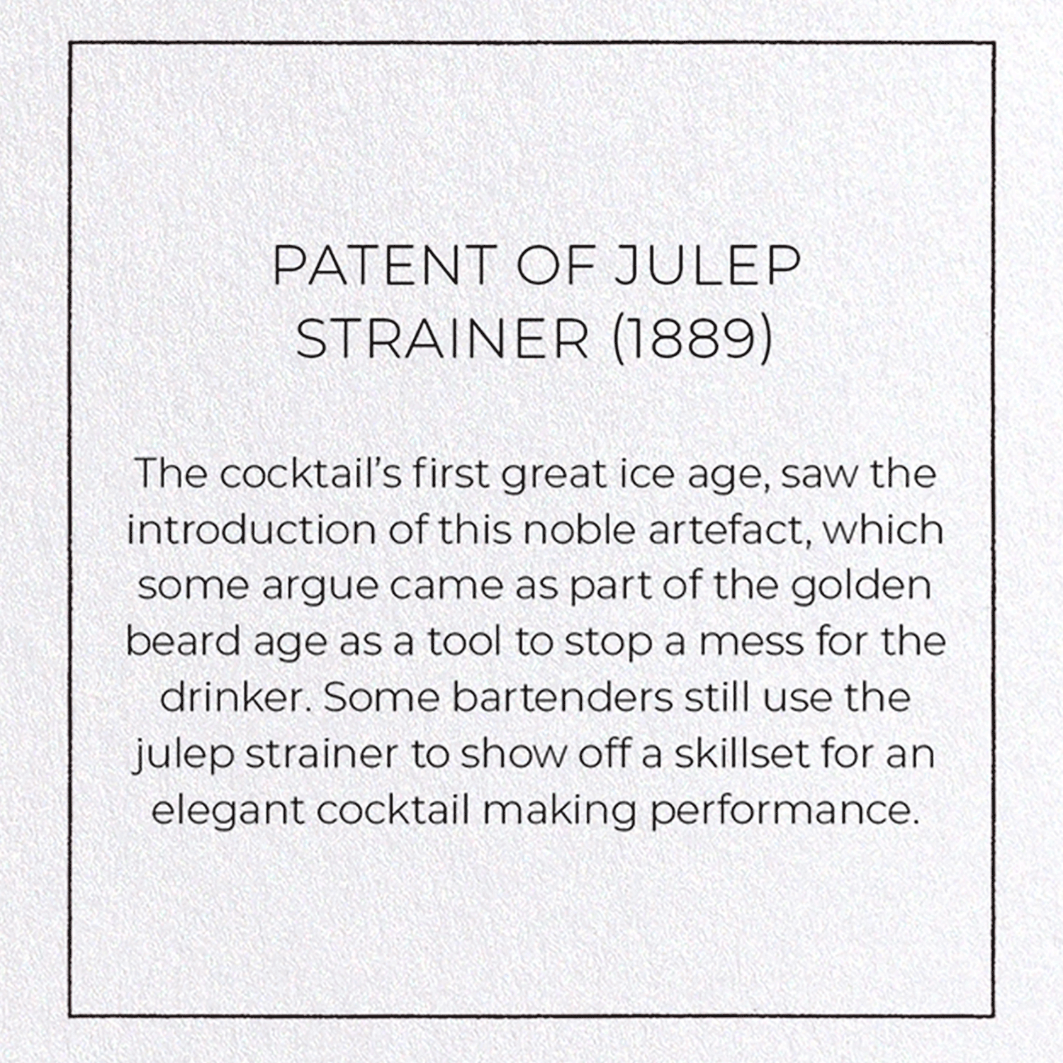 PATENT OF JULEP STRAINER (1889): Patent Greeting Card