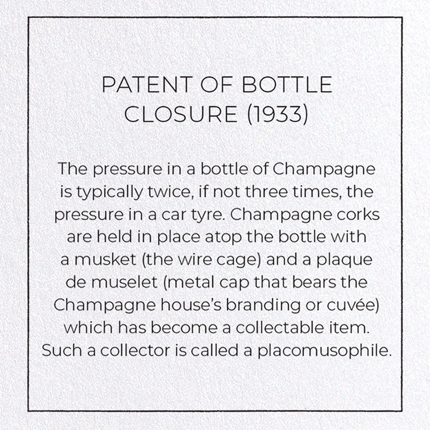 PATENT OF BOTTLE CLOSURE (1933): Patent Greeting Card