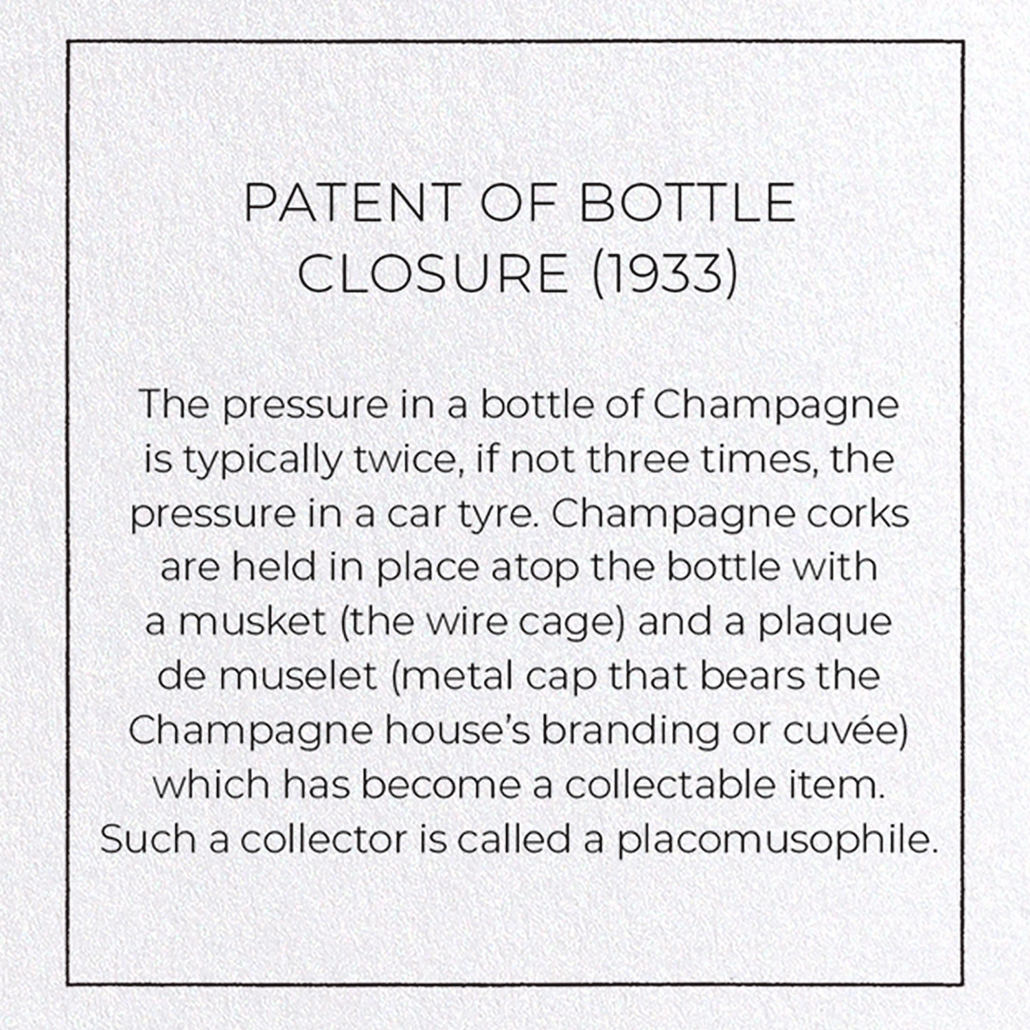 PATENT OF BOTTLE CLOSURE (1933): Patent Greeting Card