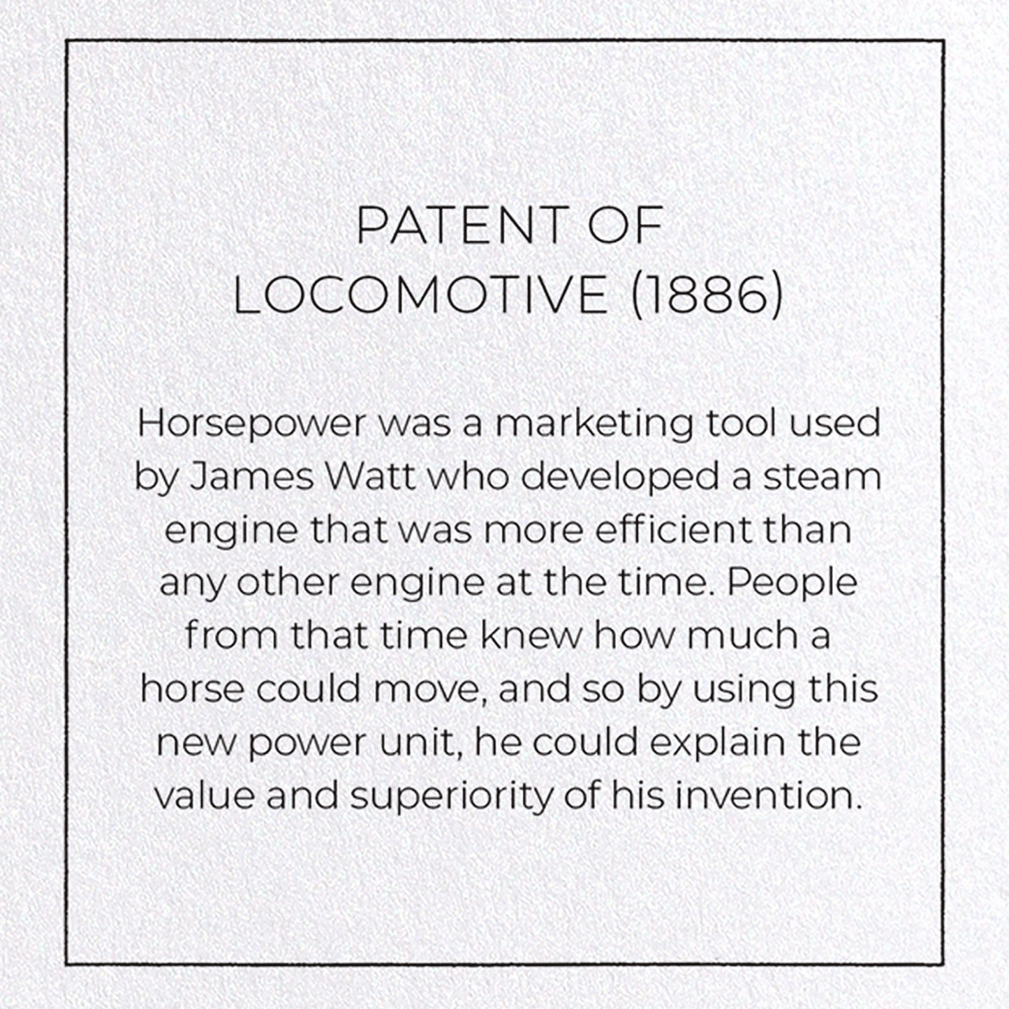 PATENT OF LOCOMOTIVE (1886): Patent Greeting Card