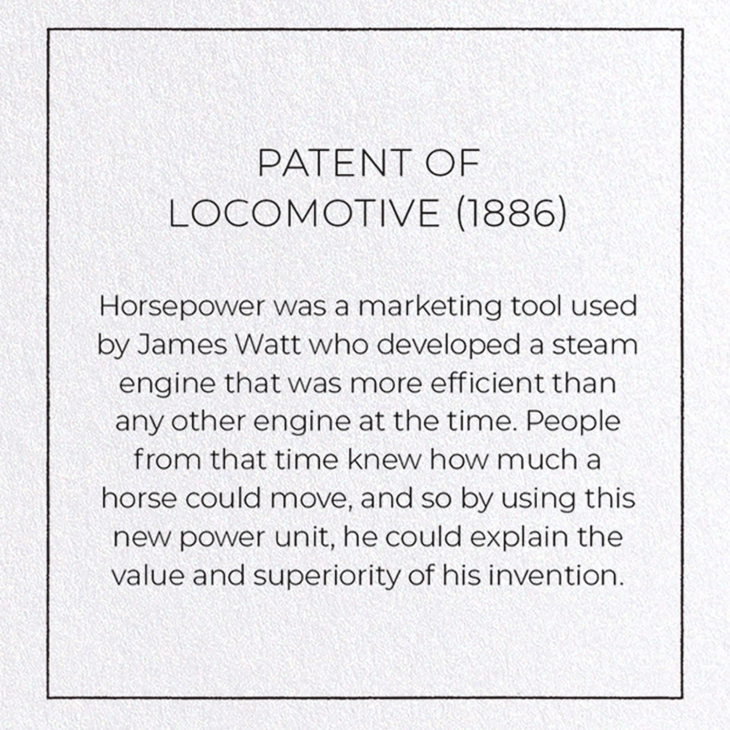 PATENT OF LOCOMOTIVE (1886): Patent Greeting Card