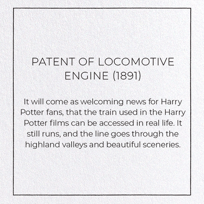 PATENT OF LOCOMOTIVE ENGINE (1891): Patent Greeting Card