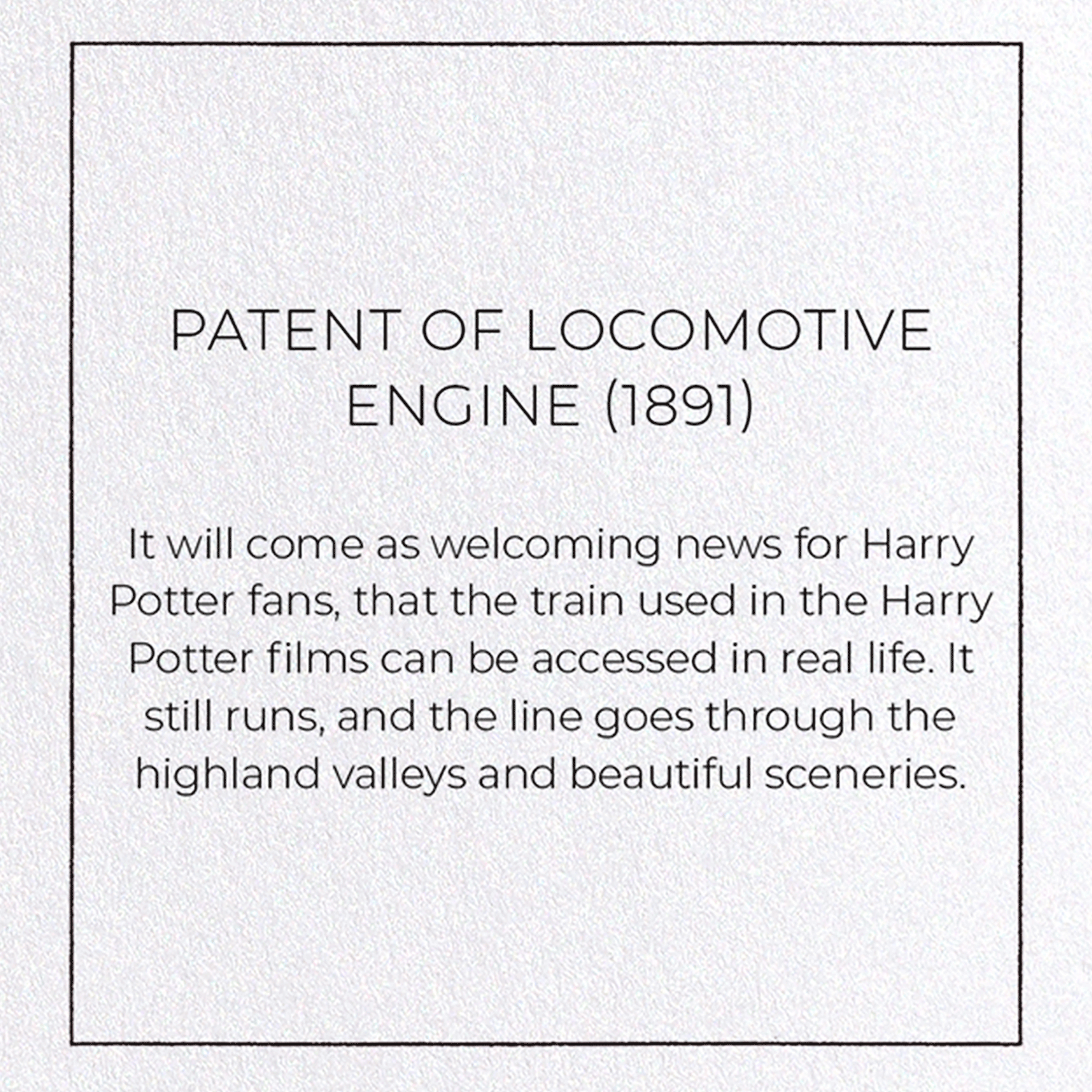 PATENT OF LOCOMOTIVE ENGINE (1891): Patent Greeting Card