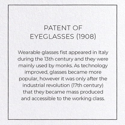 PATENT OF EYEGLASSES (1908): Patent Greeting Card