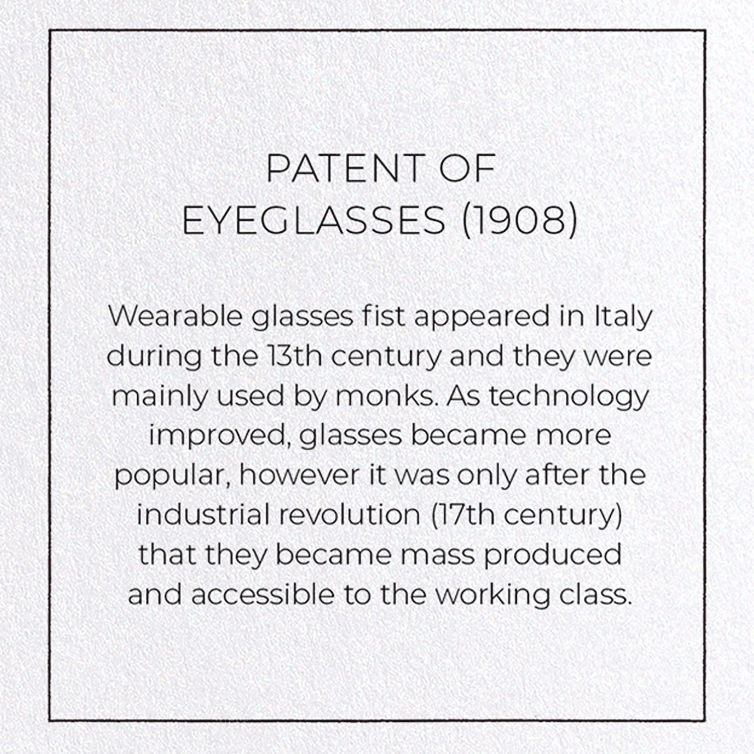 PATENT OF EYEGLASSES (1908): Patent Greeting Card