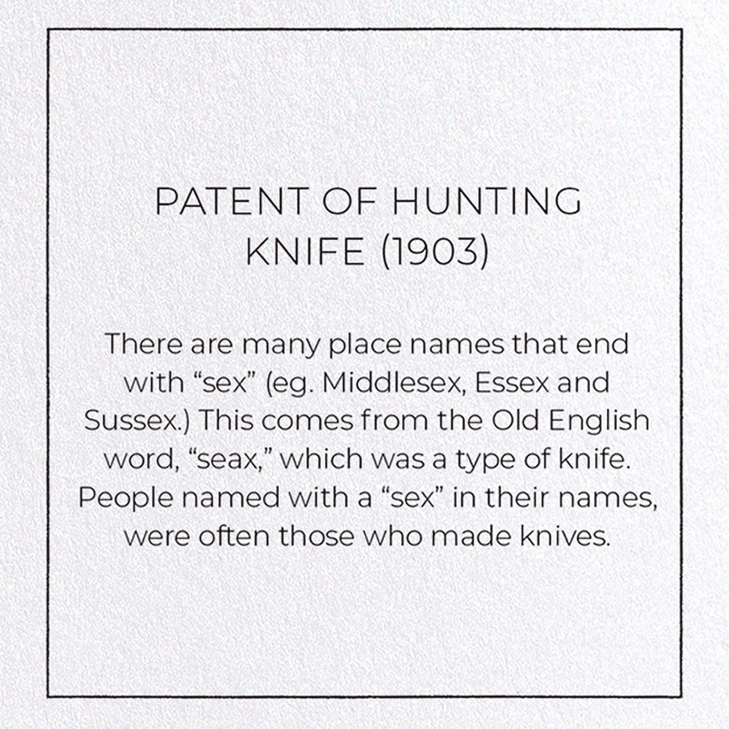 PATENT OF HUNTING KNIFE (1903): Patent Greeting Card