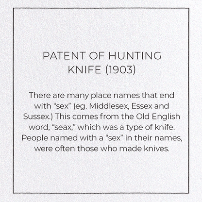 PATENT OF HUNTING KNIFE (1903): Patent Greeting Card