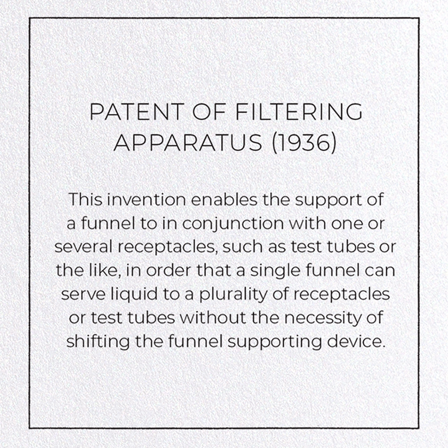 PATENT OF FILTERING APPARATUS (1936): Patent Greeting Card